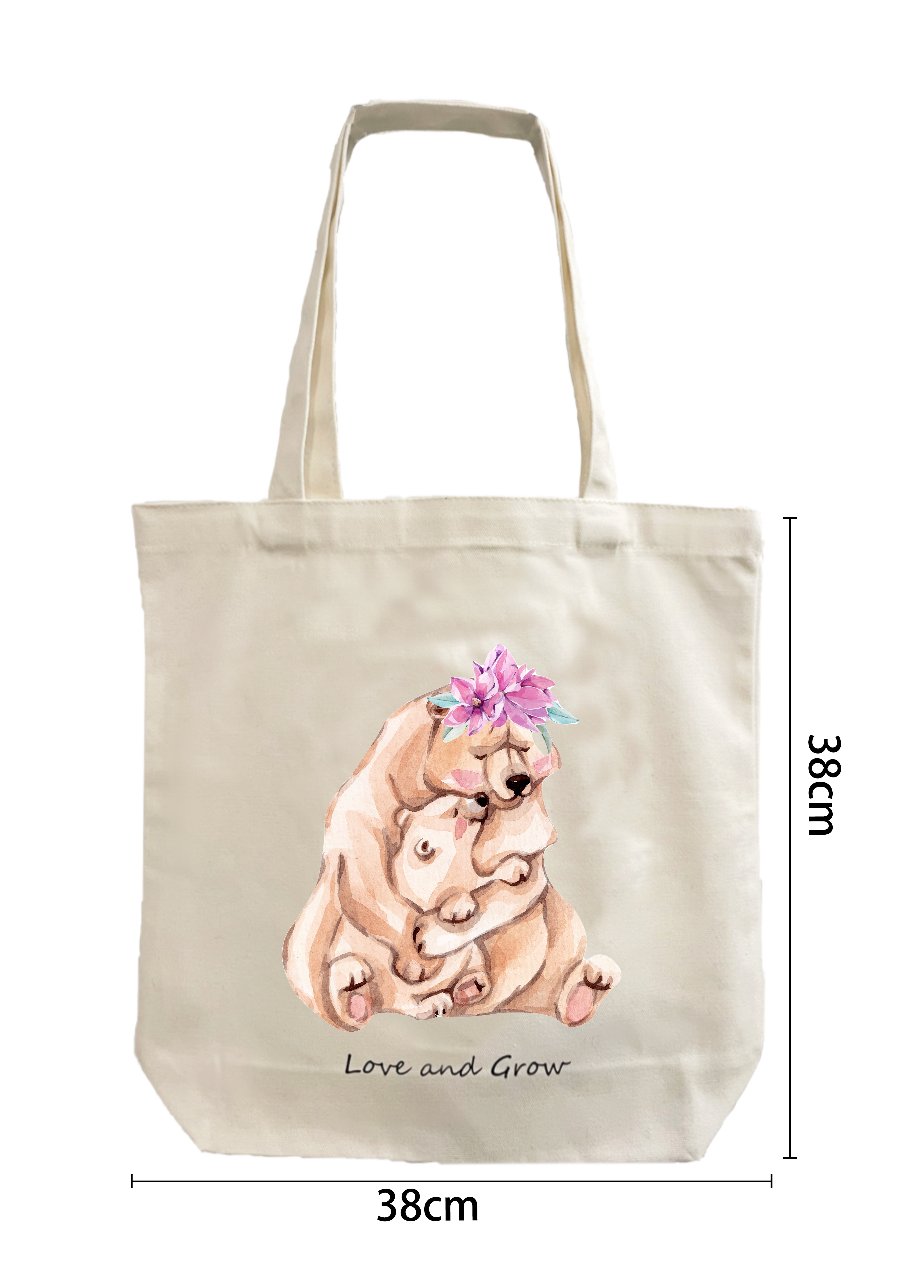 Tote Bag - Bear mom and cub with flower