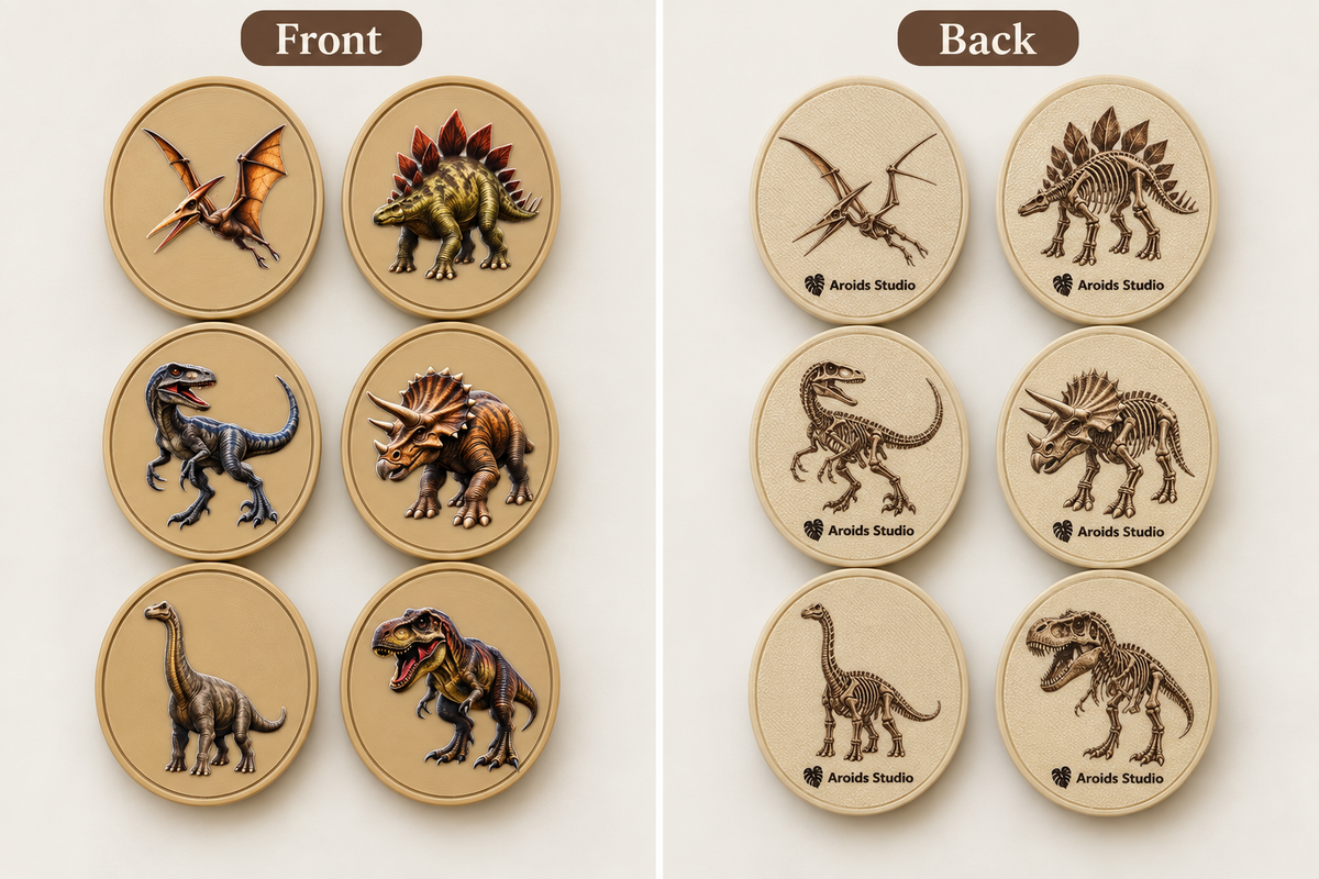 Dinosaur Fossil Magnet Collection - Set of 6 (Front Textured Color + Back Fossil)